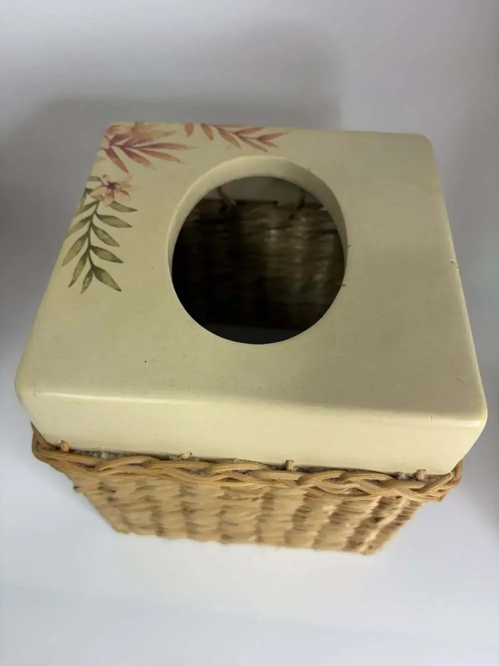 Vintage Ceramic Floral Wicker Tissue Box Cover